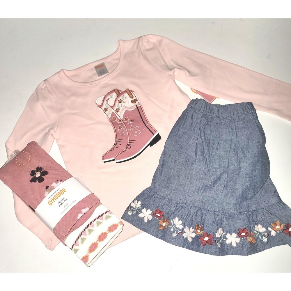 Gymboree 3T County Fair Boot Tee Skort Floral Tights Set NWT Cowgirl 4 piece - Picture 2 of 2